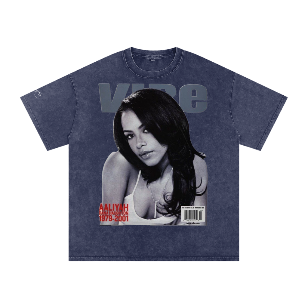 Aaliyah Snow Washed Unisex Fan Style T-Shirt, Vintage Streetwear Cotton Tee