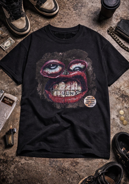 Distorted Face Thrifted Streetwear Tee | Vintage Grunge Graphic T-Shirt