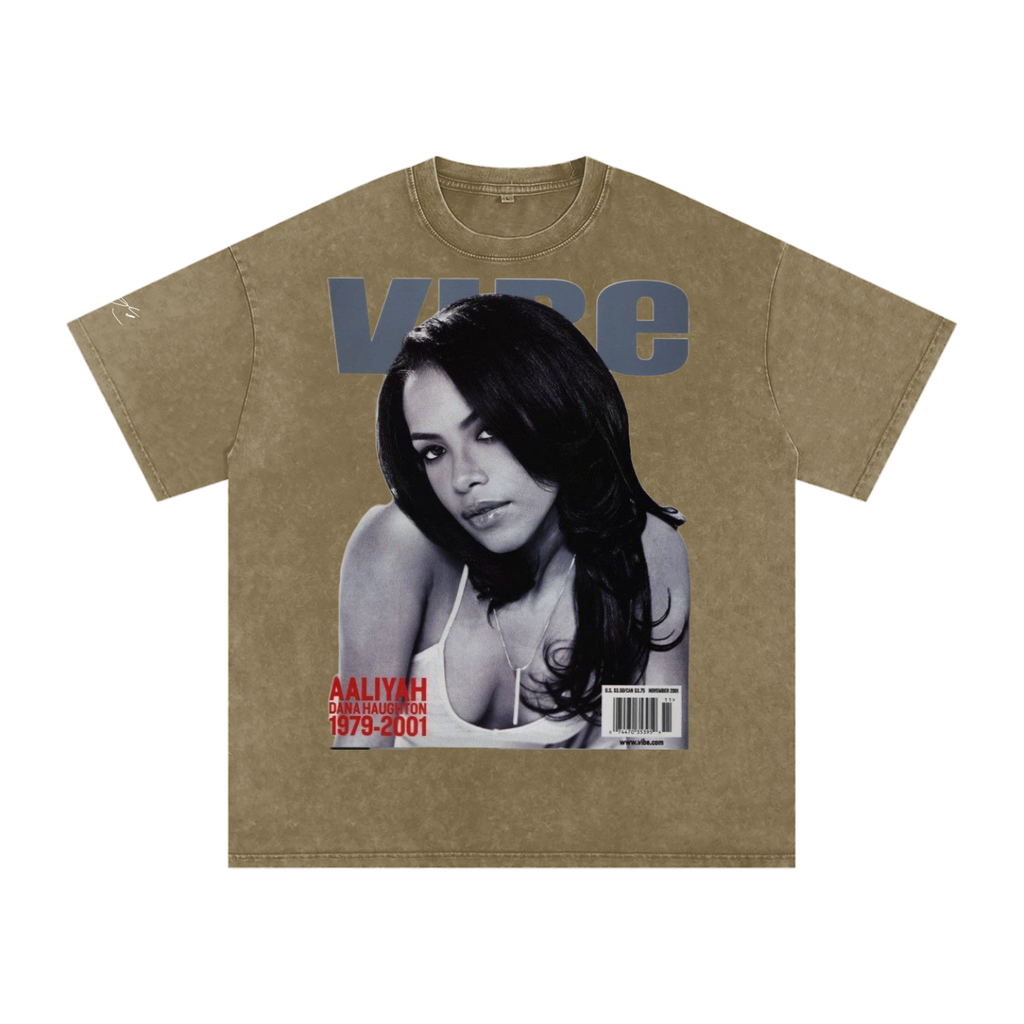 Aaliyah Snow Washed Unisex Fan Style T-Shirt, Vintage Streetwear Cotton Tee