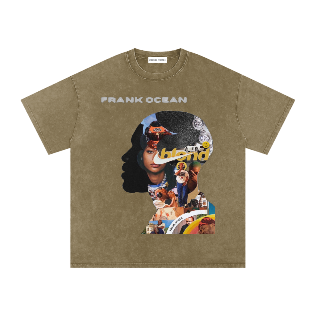 Vintage Collage Silhouette Graphic T Shirt, Snow Washed Oversized Tee, Retro Streetwear Cotton Shirt, Unisex Urban Style