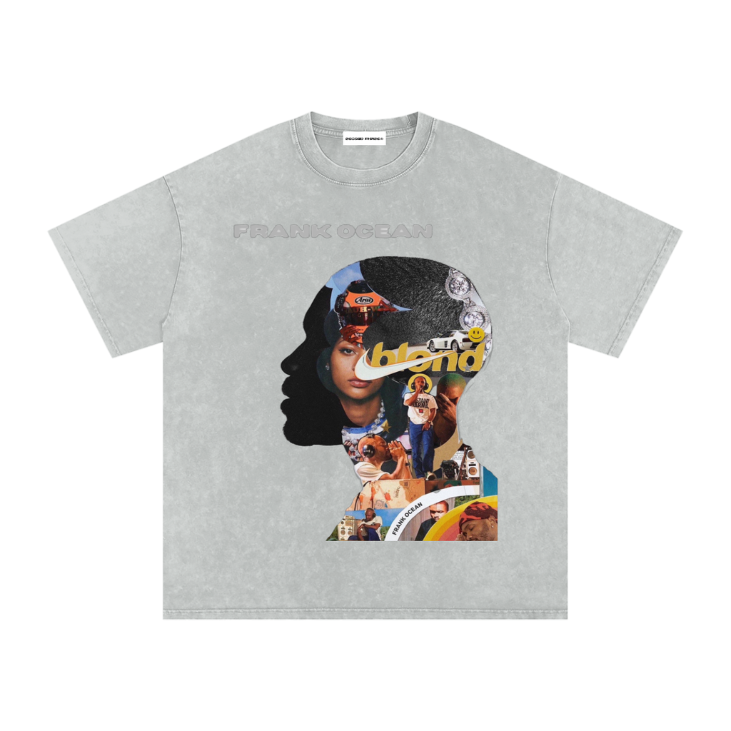 Vintage Collage Silhouette Graphic T Shirt, Snow Washed Oversized Tee, Retro Streetwear Cotton Shirt, Unisex Urban Style